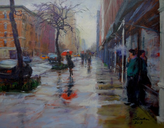 Rain & Smoke on Amsterdam Ave., 2013 oil on canvas panel 14 x 18
