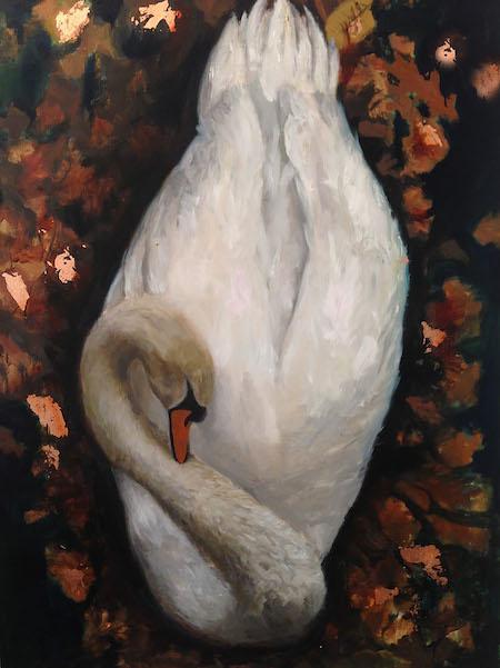 Sleeping Swan oil and copper leaf on canvas 30 x 40