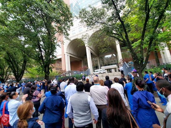 Hospital Staff Hold 9 Minutes of Silence for George Floyd, and Police Escort Peaceful Protest On West End Avenue