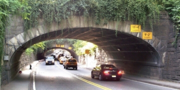 Freight Truck ‘Struck’ and Stuck Under Central Park Overpass at 65th St