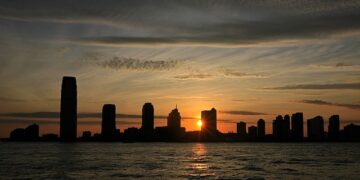 A sunset in New York City.