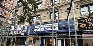 Sidewalk Shed Goes Up Outside of New Silver Moon Bakery UWS Storefront