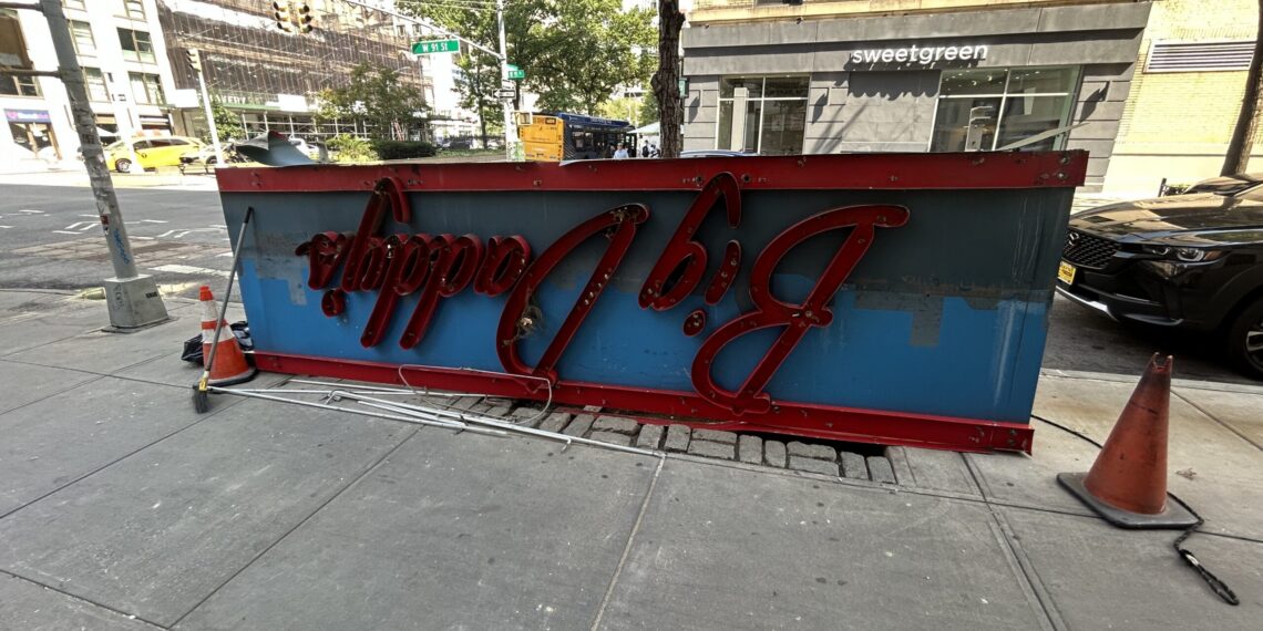 Former UWS Big Daddy’s Sign Upside Down on the Sidewalk: Photo of the Day